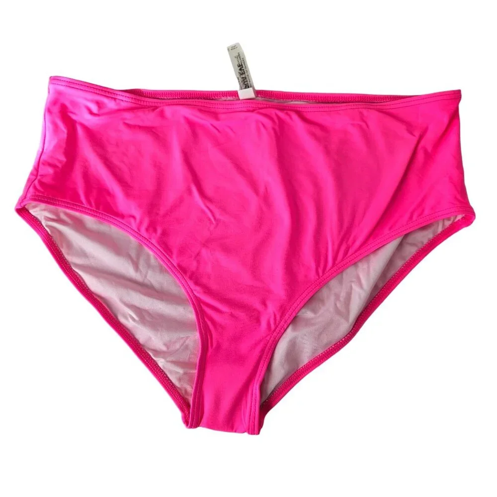 Aqua Eve Womens Bandeau Tankini Top & Bottoms Pink Ruched Sides Size XXL Beach